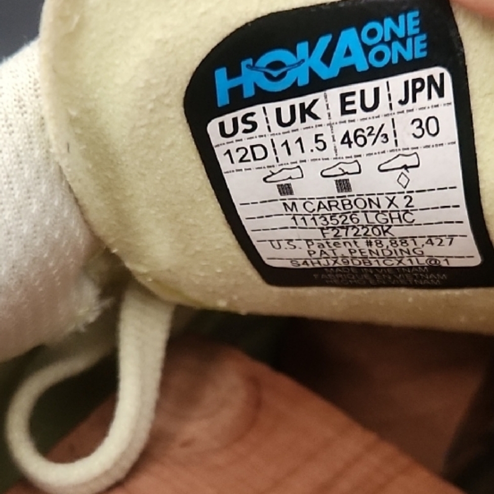Hoka One One Mens Yellow Carbon X Athletic Shoes Size 12D - Picture 8 of 9